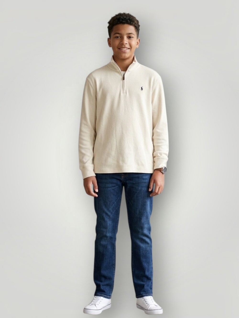 Polo Ralph Lauren Boys XL 18-20 Cream Quarter Zip Mock Neck Sweater Cotton